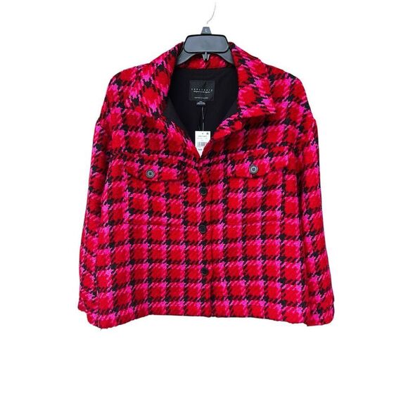 Sanctuary woman’s 2xl red pink plaid shacket button up jacket houndstooth - Picture 3 of 9